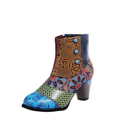 Damen Stiefeletten Elegante Floral Schuhe mit Knöpfen