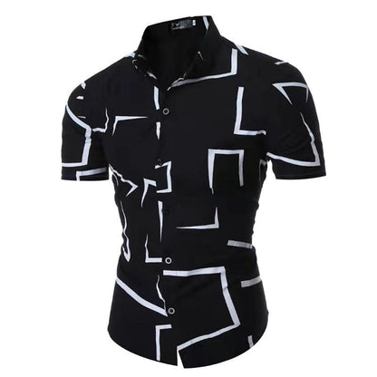 Herren Kurzarmhemd Slim Fit Geometrisches Muster Modern