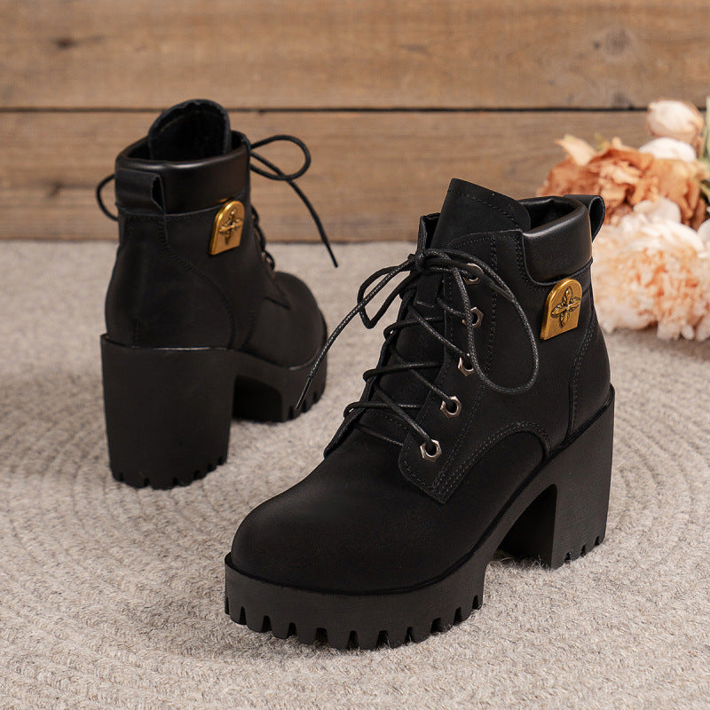 Damen Stiefeletten High-Top Plateau Heel Trendy Schuhe