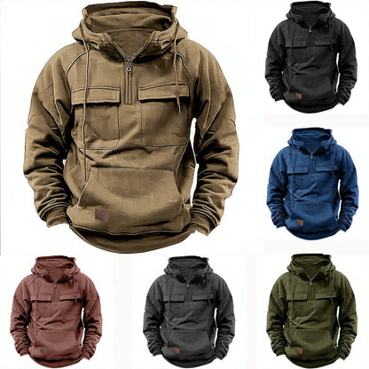 Herren Kapuzenpullover Lässig mit Taschen und Kunstleder Details - BerlinGlamour