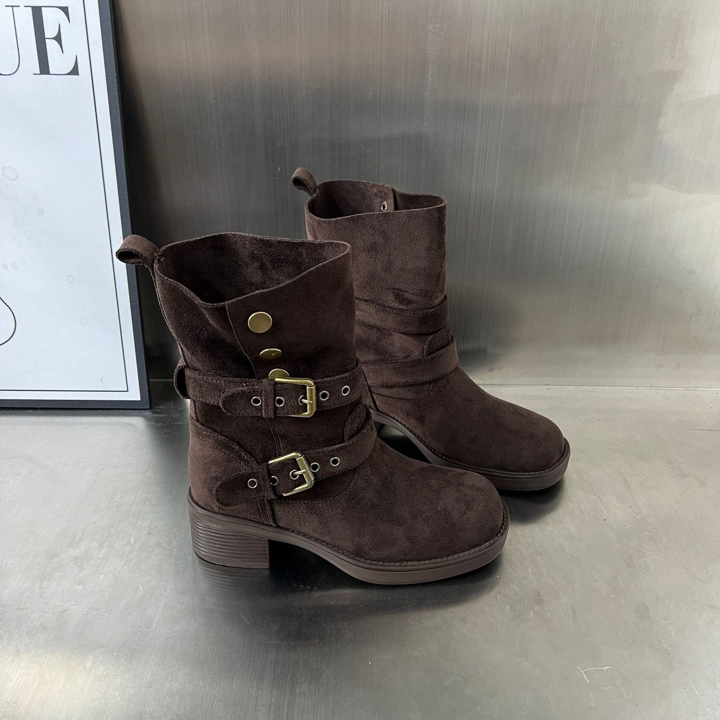 Damen Stiefeletten Elegant Schnalle Bequem Absatz