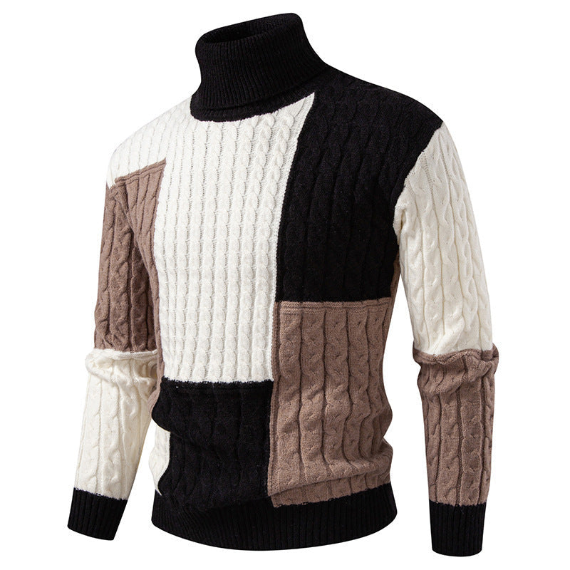 Herren Pullover Gestrickt Modern Zopf Muster Farbblock