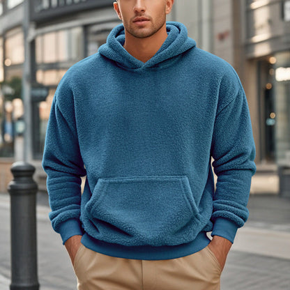 Herren Hoodie Kuschelig Teddy Fleece Kapuze Mit Kängurutasche