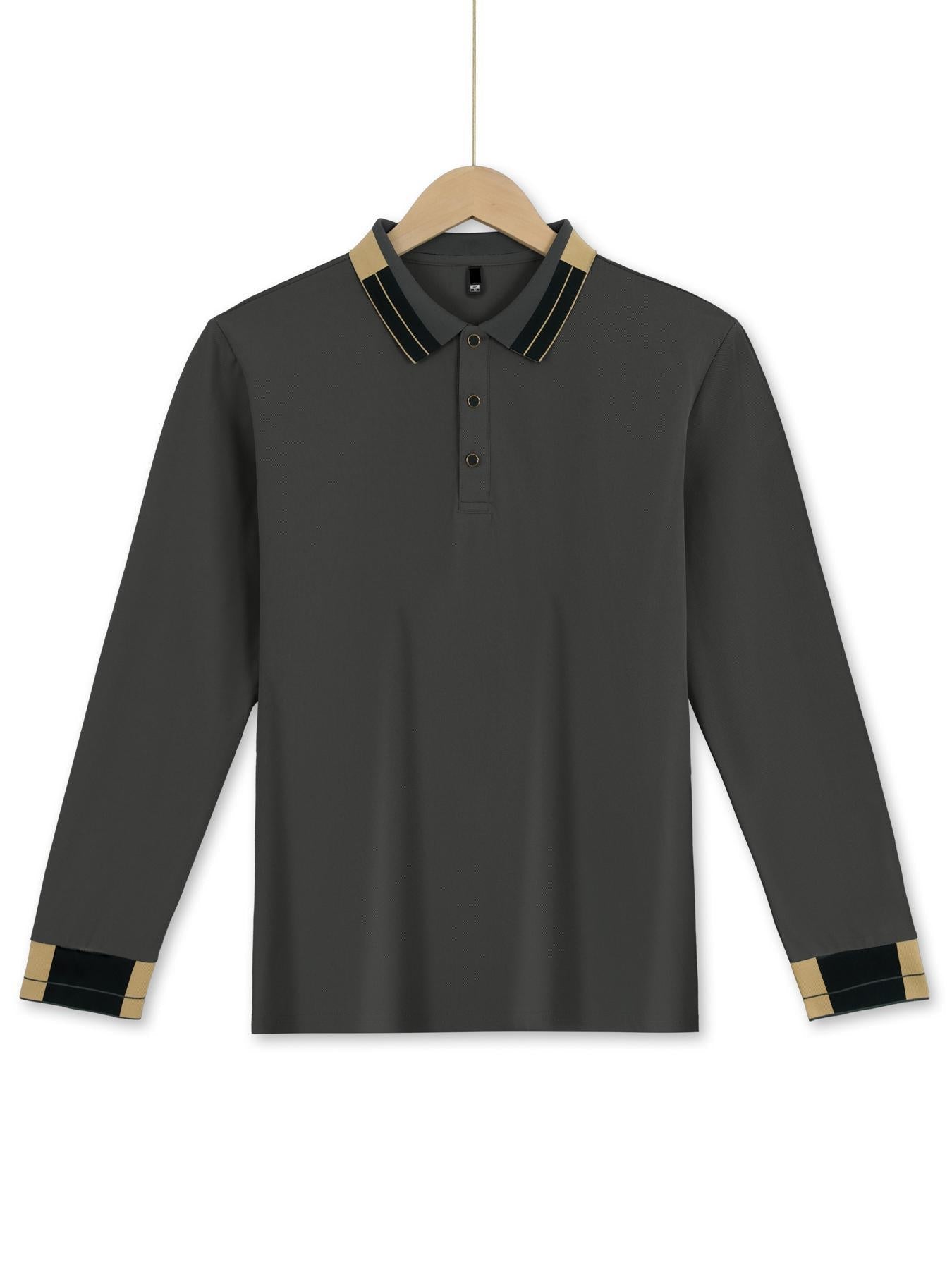 Herren Polohemd Langarm Modern mit Kontrastkragen