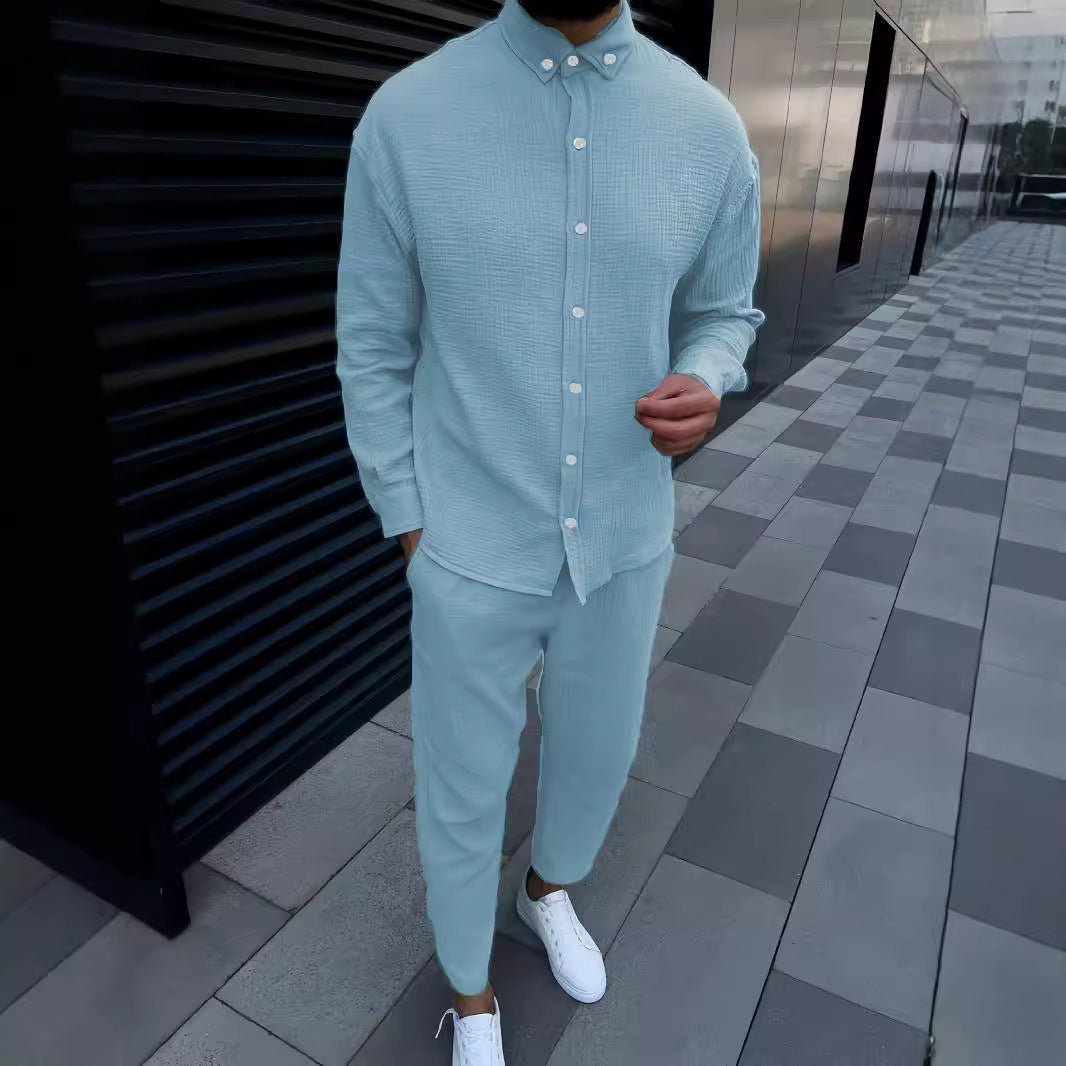 Herren Langarmhemd Elegant Modern mit Knöpfen und Struktur