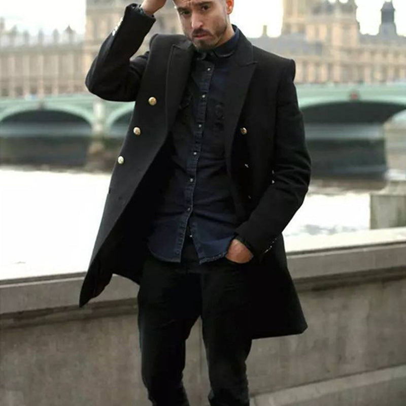 Herren Doppelreihen Mantel Elegant Schwarz Modern