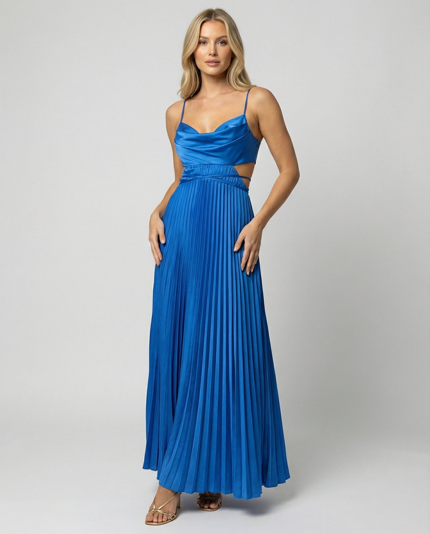Damen Maxikleid Satin Faltenrock Cut-Out Elegant - BerlinGlamour