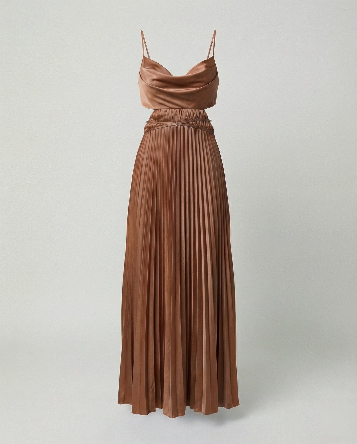Damen Maxikleid Satin Faltenrock Cut-Out Elegant