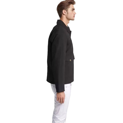 Ein eleganter und robuster Baumwolljacke mit wärmantellähnlichem Kragen Berlin-Glamour.