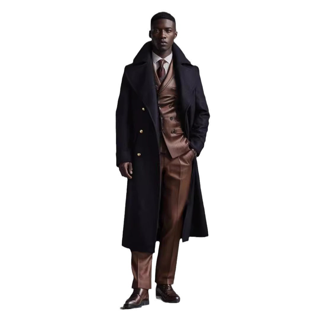 Herren Woolcoat Eleganter Wintermantel Schwarz