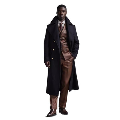Herren Woolcoat Eleganter Wintermantel Schwarz
