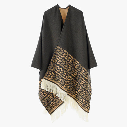 Damen Poncho Elegantes Fransen-Design Modern