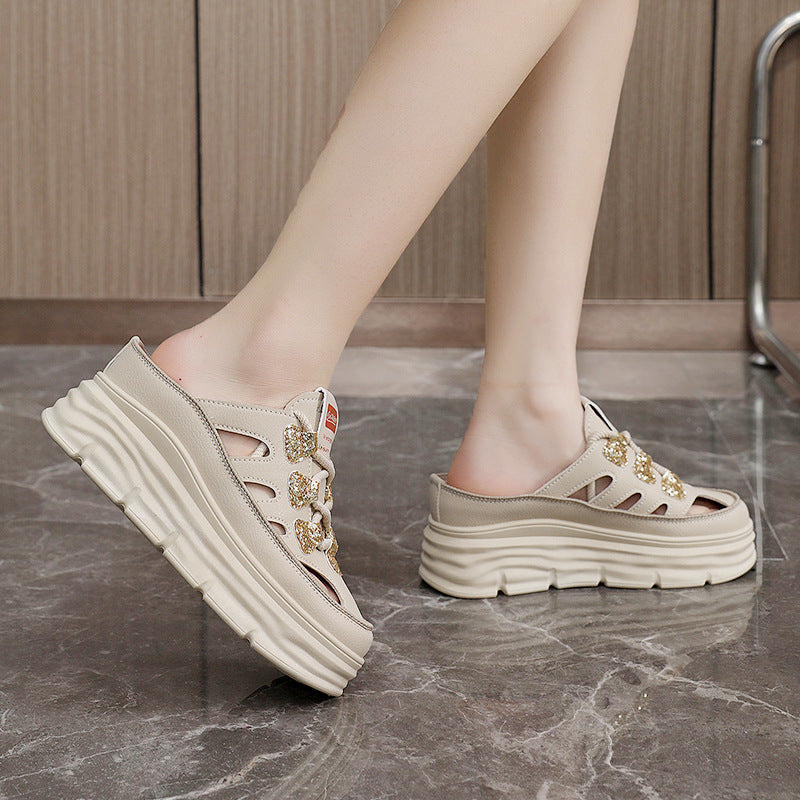 Damen Mules Plateau mit Glitzer Detail atmungsaktiv