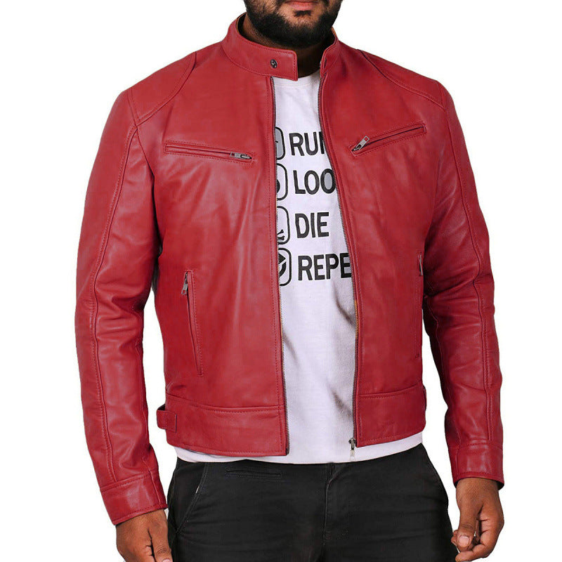 Herren Lederjacke Biker Stil Echtes Leder Schwarz