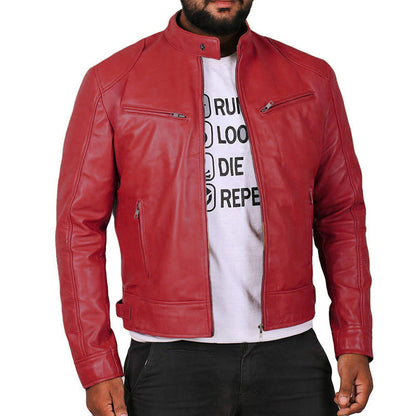 Herren Lederjacke Biker Stil Echtes Leder Schwarz