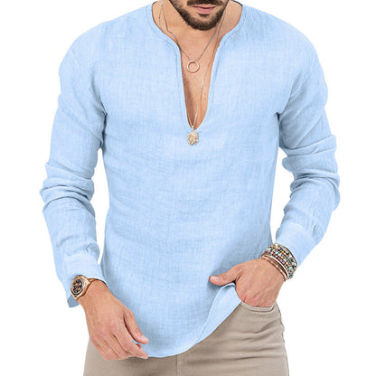Herren Leinenhemd V-Ausschnitt Modern Schick