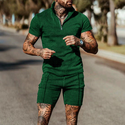 Herren Jumpsuit Kurzarm Modern Gestreift Reißverschluss