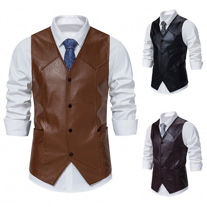 Herren Lederweste Elegant mit Taschen Schwarz Ledermantel - BerlinGlamour