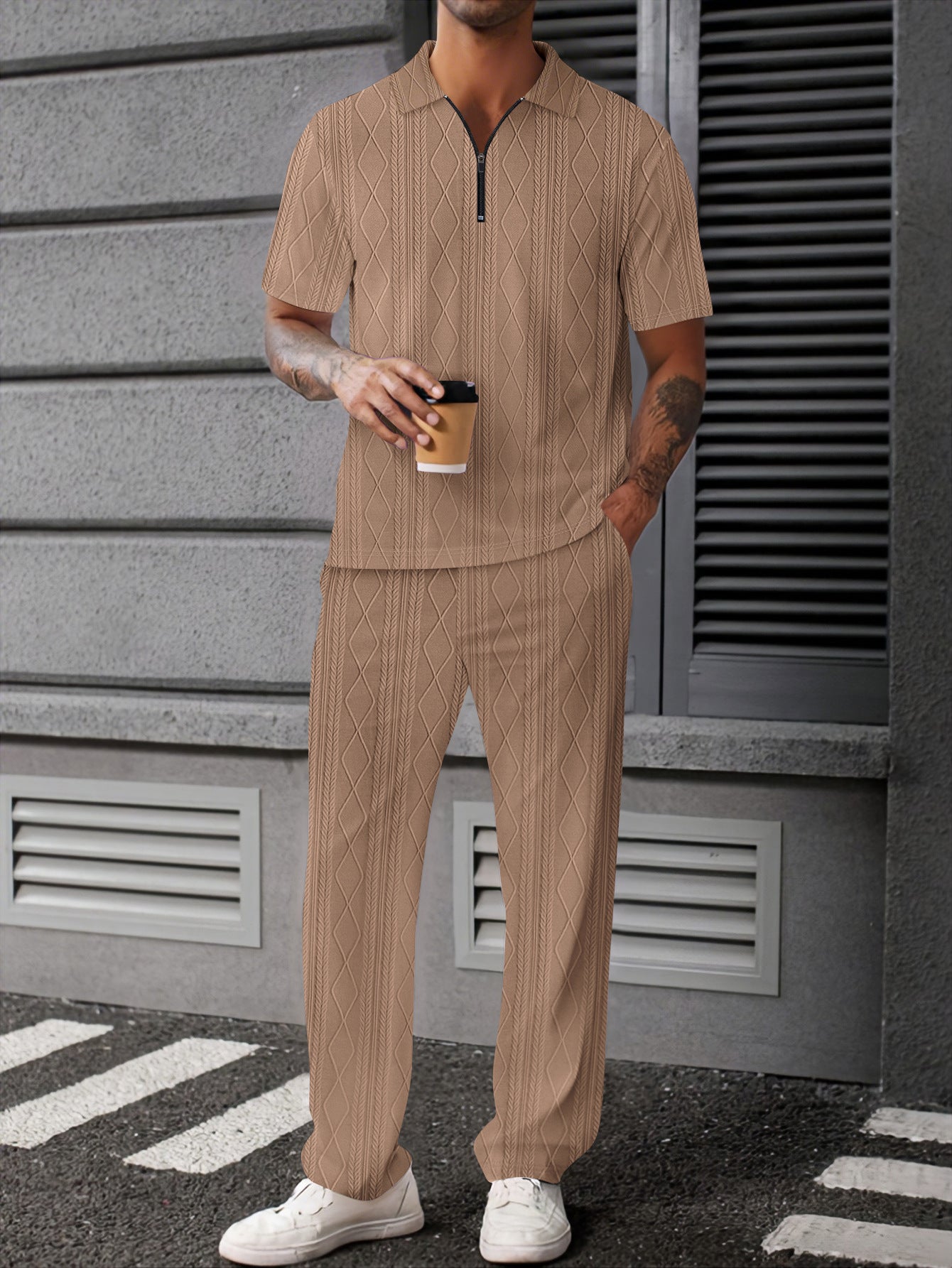 Herren Freizeitanzug Modern mit Reißverschluss und Strukturdetail