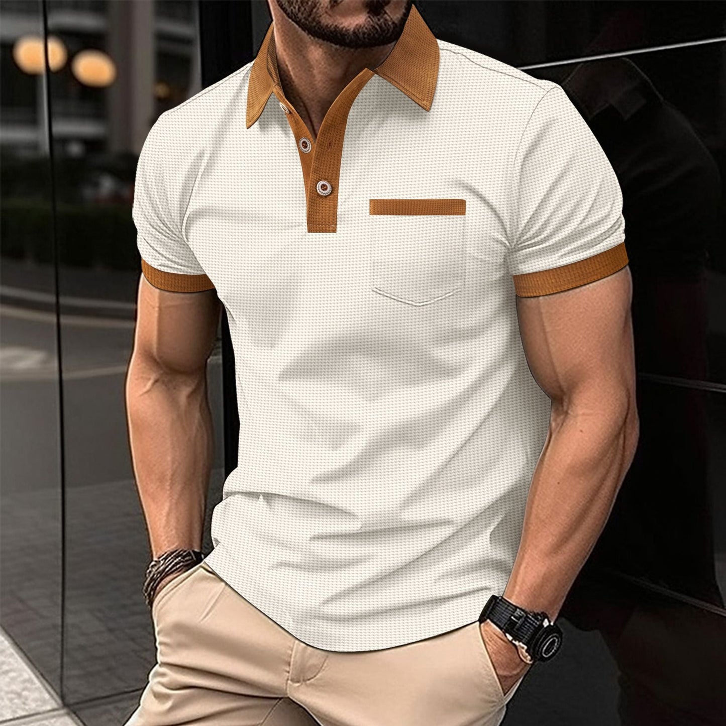 Herren Polohemd Modern mit Brusttasche und Kontrastfarben