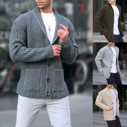 Herren Strickjacke V-Ausschnitt Kontrastknöpfe Modern - BerlinGlamour