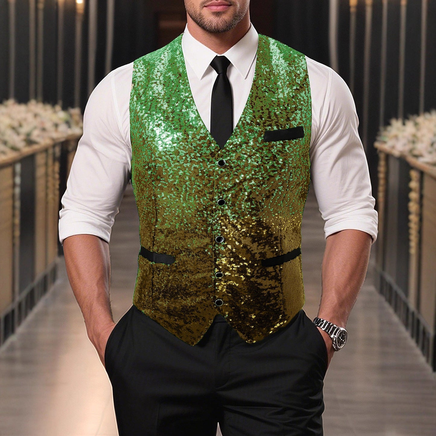 Herren Paillettenweste Modern Glamour Schnitt