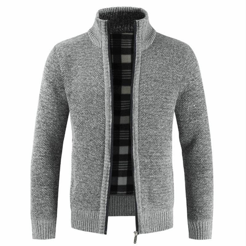 Herren Strickjacke Warm Plüschfutter Hochkragen