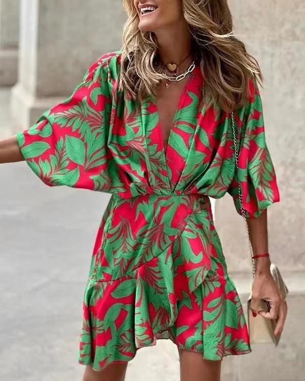 Damen Wickelkleid mit Volumenärmeln und Tierdruck Trendig