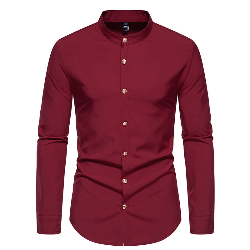 Herren Hemd Langarm Moderner Stehkragen Elegantes Design