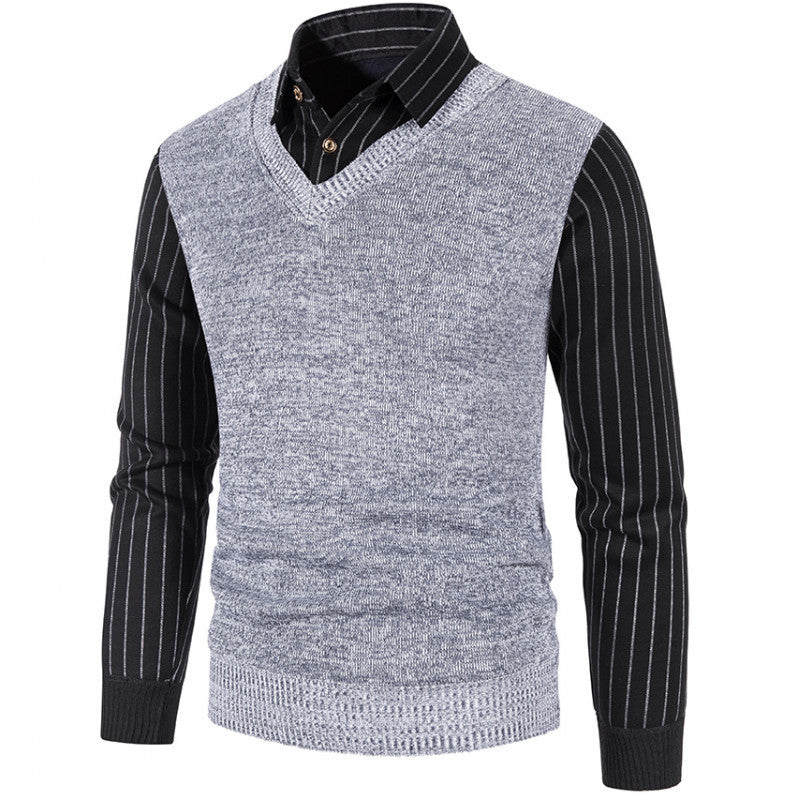 Herren Strickpullover V-Ausschnitt Kontrastärmel Modern