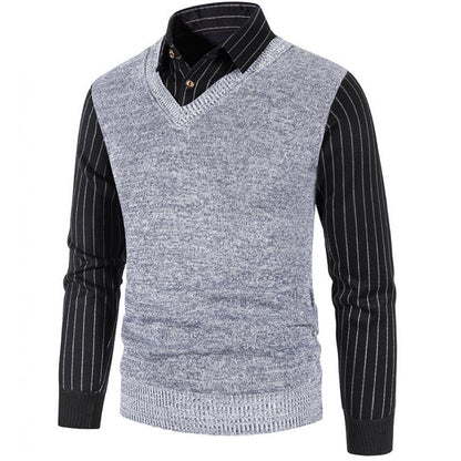 Herren Strickpullover V-Ausschnitt Kontrastärmel Modern