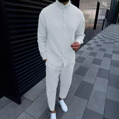 Herren Langarmhemd Elegant Modern mit Knöpfen und Struktur