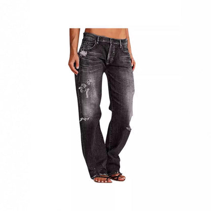 Damen Jeans Weitbein Destroyed Lässig Freizeit - BerlinGlamour