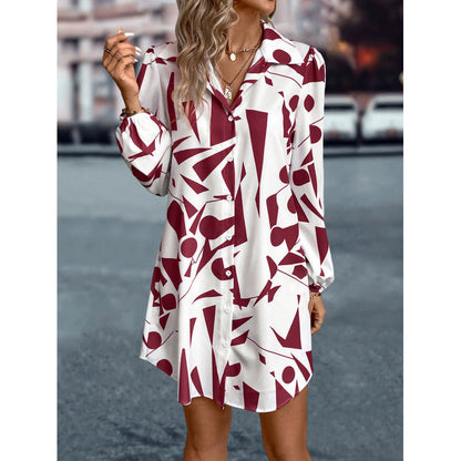 Damen Kleid Geometrischer Druck Knopfverschluss Modern