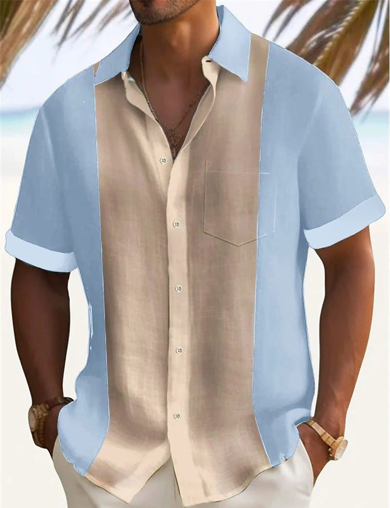 Herren Kurzarmhemd Modern Farbblock Design Slimfit