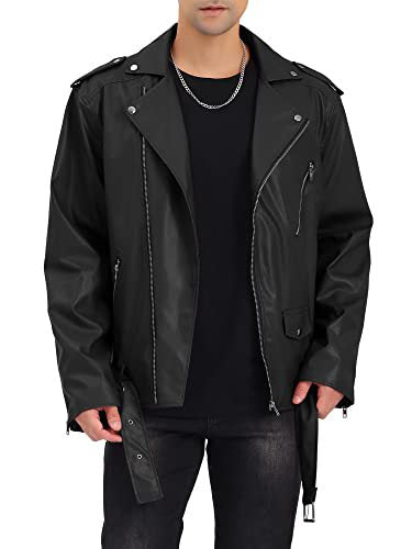 Lederjacke Herren Bikerjacke Asymmetrisch Schwarz