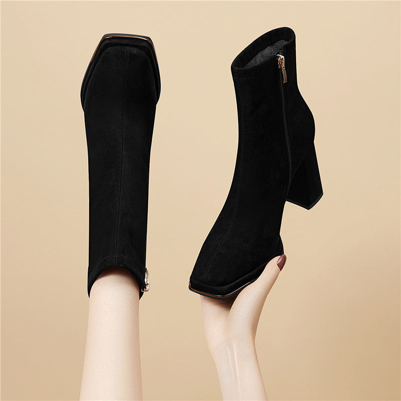 Damen Stiefeletten Blockabsatz Reißverschluss Schuhe Damen Mode - BerlinGlamour