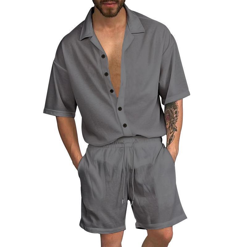 Herren Sommer Set Kurzarm Hemd Shorts mit Knöpfen Modern