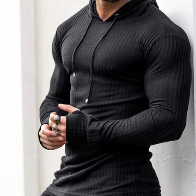 Herren Hoodie Langarm mit Kängurutasche und Rippstruktur - BerlinGlamour