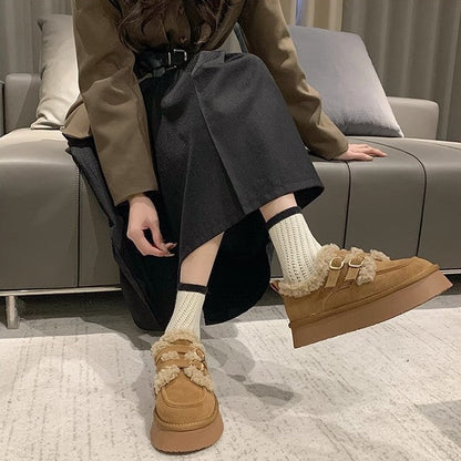 Damen Plateau Sneaker Kuschelig mit Schnallen Größe 35-42