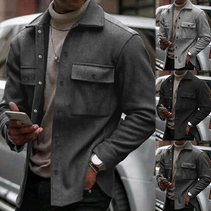 Herren Hemdjacke Lässig Modern mit Taschen Stehkragen - BerlinGlamour