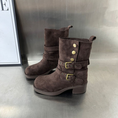 Damen Stiefeletten Elegant Schnalle Bequem Absatz