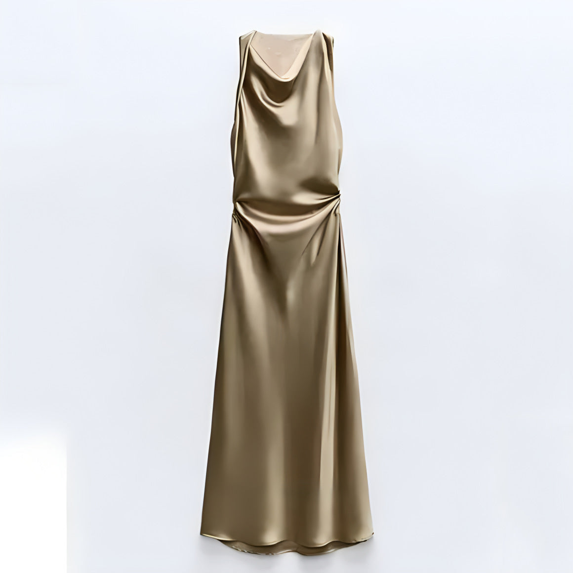 Damen Maxikleid Satin Elegant Rückenausschnitt Tief