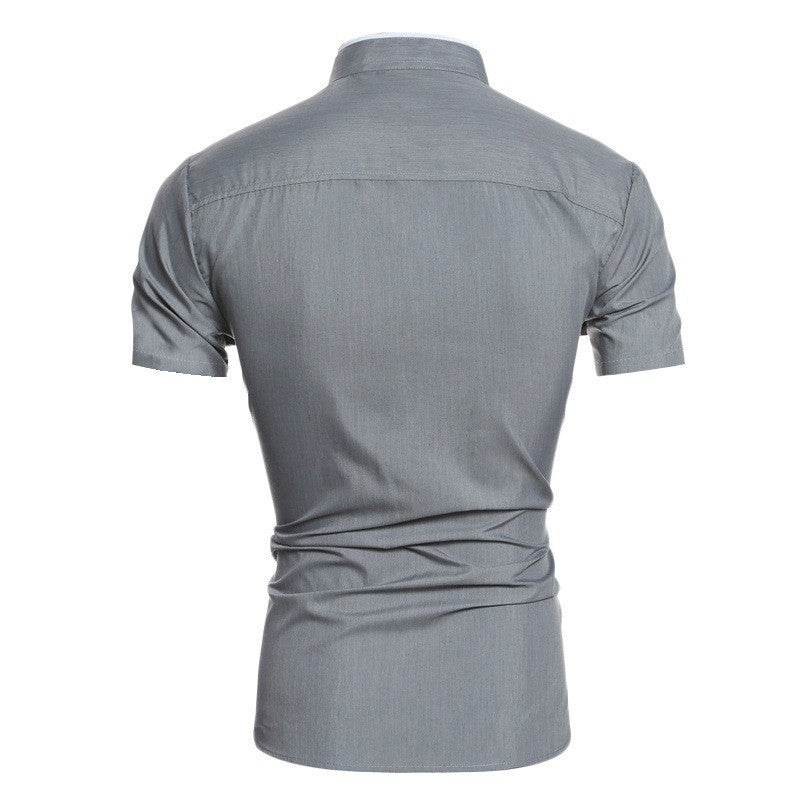 Herren Kurzarmhemd Modern Stehkragen Kontrastdetails