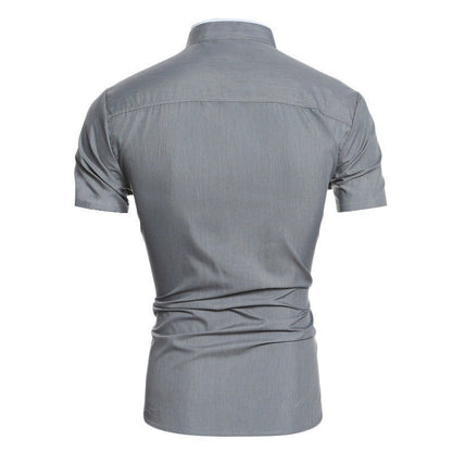 Herren Kurzarmhemd Modern Stehkragen Kontrastdetails