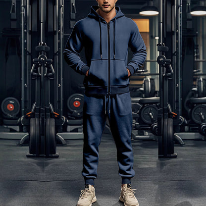 Herren Trainingsanzug Sportlich Kapuze Reißverschluss Jogginganzug