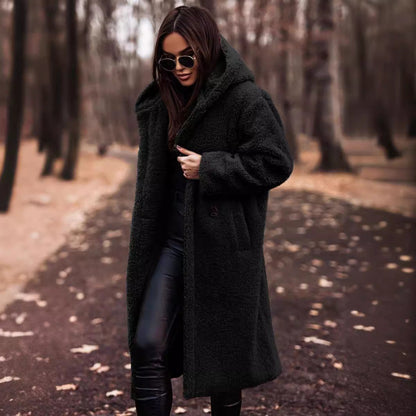 Damen Teddyjacke Oversized Kuscheljacke mit Kapuze
