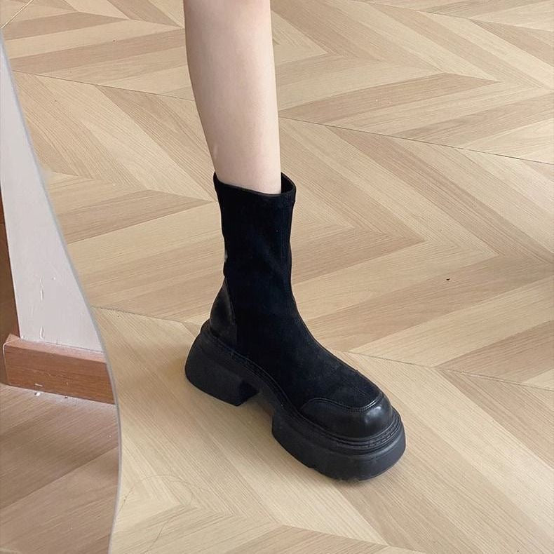 Damen Stiefeletten Chunky Komfort Sohle Elastisch