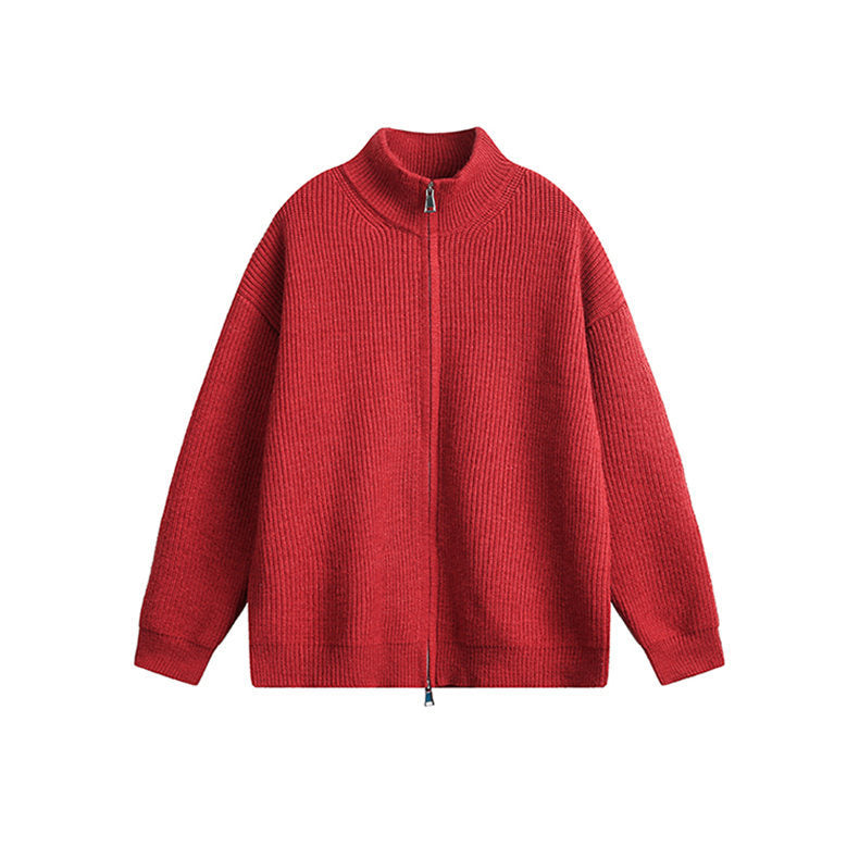 Moderner Herren-Großstrickjacke mit hoher Mode und durchgeherndem Reißverschluss Berlin-Glamour