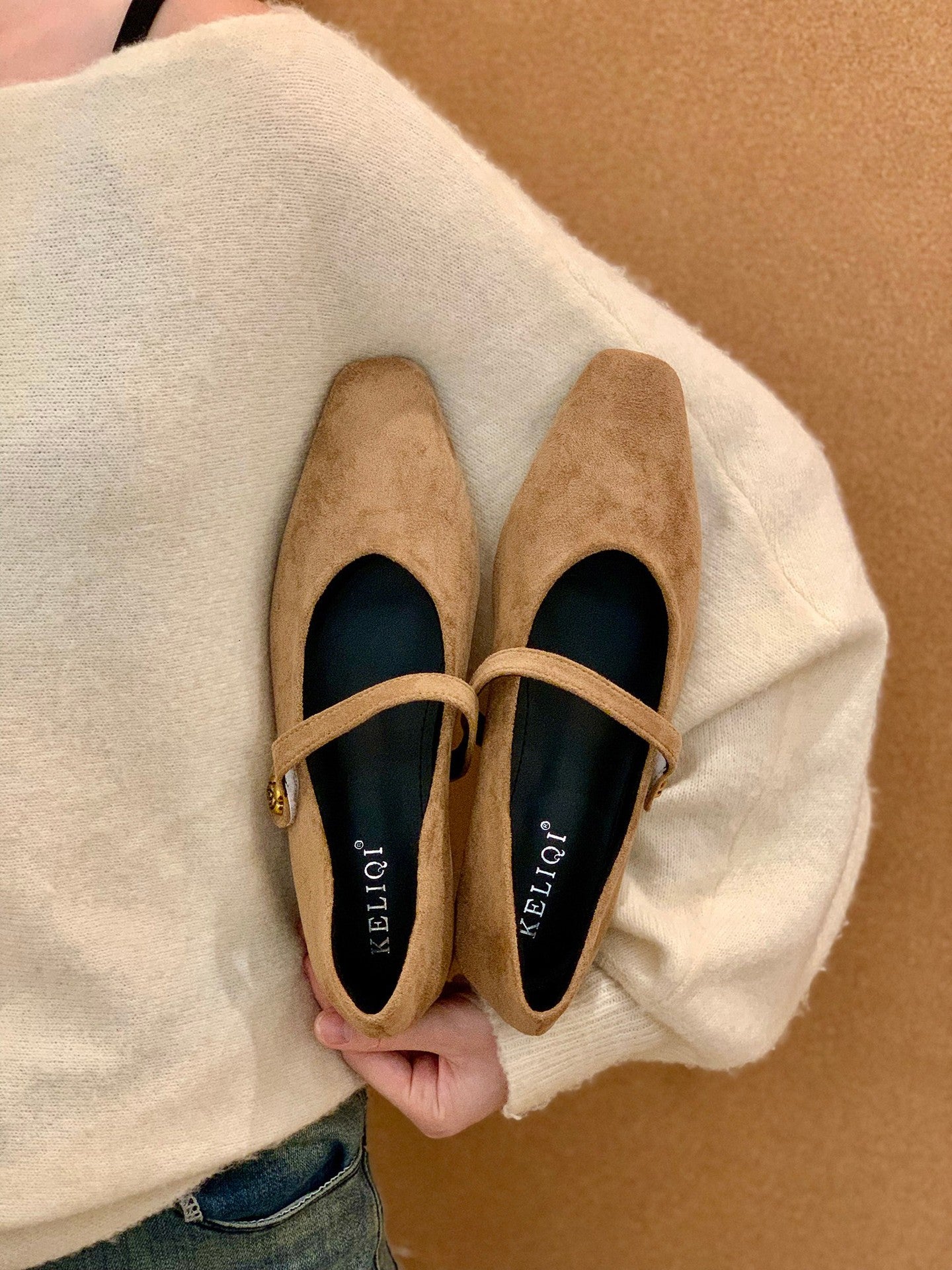 Elegante Damen Ballerinas Veloursleder Schwarz
